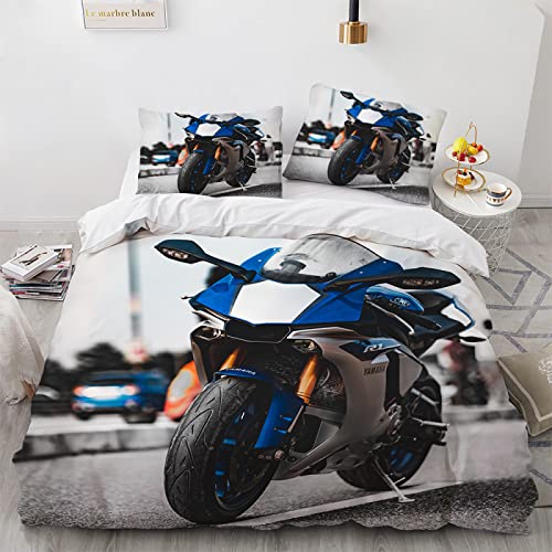 BIJOOT 3D Drucken Bettwäsche-Set 135X200 cm Bettwäsche 200X135 Weiche Mikrofaser Motocross Motorrad Bettwäsche Mit 2 Stücke 80X80Cm Kissenbezügen von BIJOOT