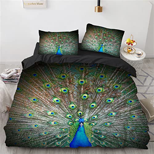 BIJOOT 3D Drucken Bettwäsche-Sets 135X200 cm Bettwäsche 135X200 Kinder Weiche Mikrofaser Pfau Tiere Bettwäsche Mit 2 Stücke 80X80Cm Kissenbezügen von BIJOOT