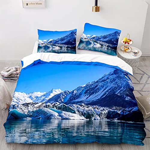 BIJOOT Bettdecke Bezug 220X240 Mit 2 Stücke 80X80Cm Kissenbezügen Weiche Mikrofaser Bettwäsche Gletscher Landschaft 220 X 240 cm Bettdeckenbezug 3D Drucken von BIJOOT