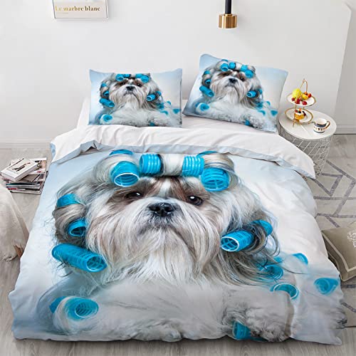 BIJOOT Bettwäsche Weiche Mikrofaser Hundemotiv Hund Tiere 3D Bettwäsche 200X200 3D Drucken Bettwäsche-Sets Mit 2 Stücke 80X80Cm Kissenbezügen 200X200 cm von BIJOOT