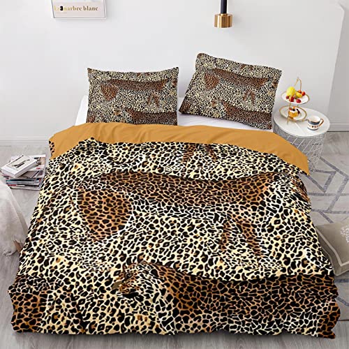 BIJOOT Bettwäsche Weiche Mikrofaser Leopardenmuster Kinderbettwäsche 155X220 3D Drucken Bettwäsche Herren Mit 2 Stücke 80X80Cm Kissenbezügen 155X220 cm von BIJOOT