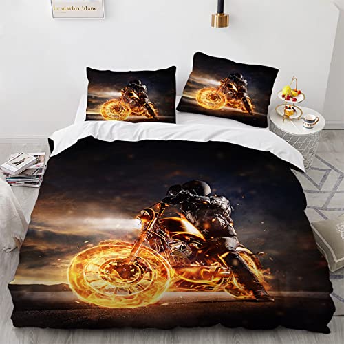 BIJOOT Bettwäsche Weiche Mikrofaser Motocross Motorrad Bettwäsche Set 3Teilig Mit 2 Kissenbezügen 80x80Cm 135x200Cm von BIJOOT