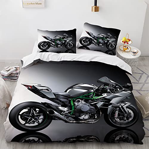 BIJOOT Bettzeug 200X200 Set Mit 2 Stücke 80X80Cm Kissenbezügen Weiche Mikrofaser Bettwäsche Motocross Motorrad 200X200 cm Bettwäsche-Sets 3D Drucken von BIJOOT