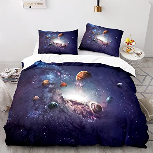 BIJOOT Galaxie Galaxy Weltraum Space Bettwäsche 155X220 3Er Set Weiche Mikrofaser Bettwäsche 3D Drucken Bettbezüge 155 X 220 cm Mit 2 Stücke 80X80Cm Kissenbezügen von BIJOOT