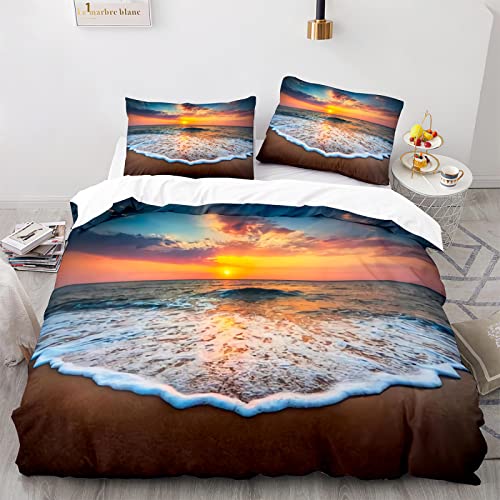 BIJOOT Sommer Bettwäsche 200X200 Mit 2 Stücke 80X80Cm Kissenbezügen Weiche Mikrofaser Bettwäsche Strand Landschaft 200X200 cm Bettwäsche Teenager Mädchen 3D Drucken von BIJOOT