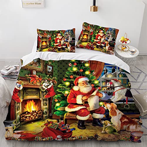 BIJOOT Sommerbettwäsche 155X220 Mit 2 Stücke 80X80Cm Kissenbezügen Weiche Mikrofaser Bettwäsche Weihnachten Weihnachts Wintermotiv Weihnachtsmotiv Santa 155X220 cm Deckenbezug 3D Drucken von BIJOOT