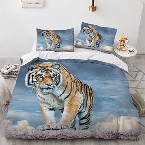 BIJOOT Tiger Tigermotiv Tiere Jungen Bettwäsche 155X220 Weiche Mikrofaser Bettwäsche 3D Drucken Bettwäsche Jugendliche Jungen 155 X 220 cm Mit 2 Stücke 80X80Cm Kissenbezügen von BIJOOT