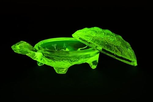 Unique uranium glass hand made decoration - jar with a cap - turtle, Czech Bohemian Glass, 1 pc von BIJOUX COMPONENTS