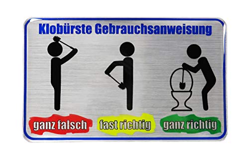 BIKE-label 3D Aufkleber Alu Optik Fun Hinweisschild Klobürste Gebrauchsanweisung 90 x 55 mm 900129VA von BIKE-label