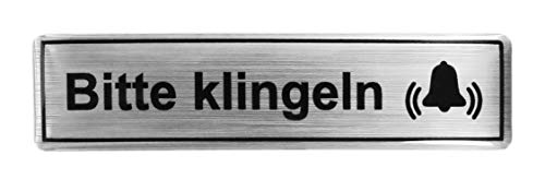 BIKE-label 3D Aufkleber Alu Optik Hinweisschild Bitte Klingeln Türschild 65 x 16 mm 900067 von BIKE-label