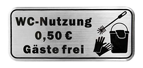 BIKE-label 3D Klo Toiletten Aufkleber Alu Optik WC-Nutzung 50 Cent Gäste frei 80 x 35 mm 900161 von BIKE-label