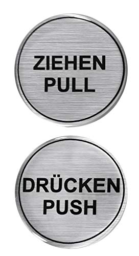 BIKE-label Türschild 3D Aufkleber Dm 45 mm in Alu Optik Ziehen Drücken 900020-VA schwarz, silber von BIKE-label