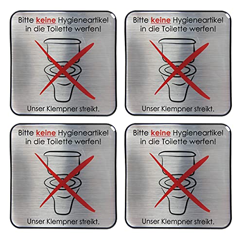 BIKE-label Alu Optik 3D Aufkleber 4 x Keine Hygieneartikel in die Toilette werfen 80 x 80 mm 900227 von BIKE-label