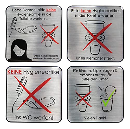 BIKE-label Alu Optik Toiletten Klo Aufkleber 4 x Keine Hygieneartikel ins WC 80 x 80 mm 900229 von BIKE-label