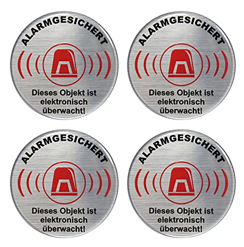 BIKE-label Alu Optik 3D Aufkleber Warnhinweisschild 4 x Alarmgesichert Objekt Video überwacht 70 mm 900200 von BIKE-label