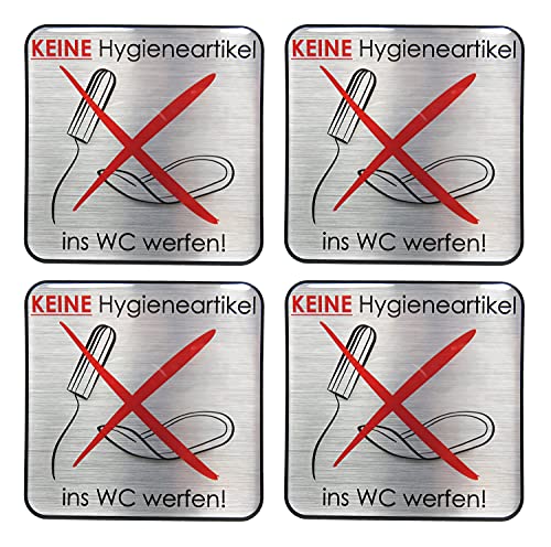 BIKE-label Alu Optik Toiletten Klo Aufkleber 4 x Keine Hygieneartikel ins WC werfen 80 x 80 mm 900226 von BIKE-label