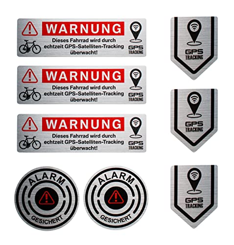 BIKE-label Anti Diebstahl Sticker 8 Stück edle GPS Alarm Aufkleber für Fahrrad Handy Laptop X900268 Metallic von BIKE-label