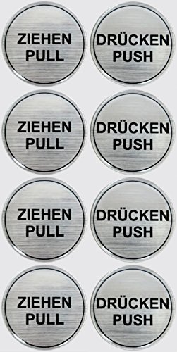 BIKE-label Aufkleber 3D Hinweisschilder Alu gebürstet Ziehen Pull Drücken Push 8er Set 900020-D4 von BIKE-label