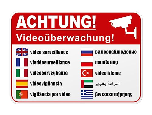 BIKE-label Aufkleber Achtung Grundstück wird videoüberwacht selbstklebend Warnschild versch. Sprachen X900298VE von BIKE-label