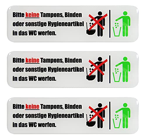BIKE-label Schild 3D Toiletten Klo Aufkleber 125 x 35 mm 3 Stück Keine Hygieneartikel ins WC 900215 von BIKE-label