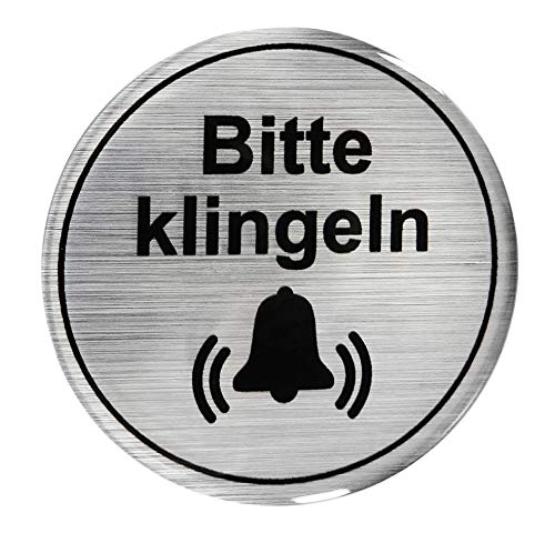 BIKE-label Türschild 3D Aufkleber Dm 45 mm in Alu Optik Bitte klingeln 900066-VA von BIKE-label