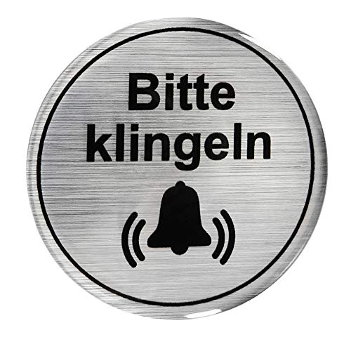 BIKE-label Türschild 3D Aufkleber Dm 45 mm in Alu Optik Bitte klingeln 900066 von BIKE-label