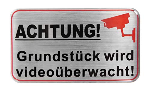 BIKE-label Warnschild 3D Aufkleber 80 x 45 mm Alu Optik Grundstück videoüberwacht 900022 von BIKE-label