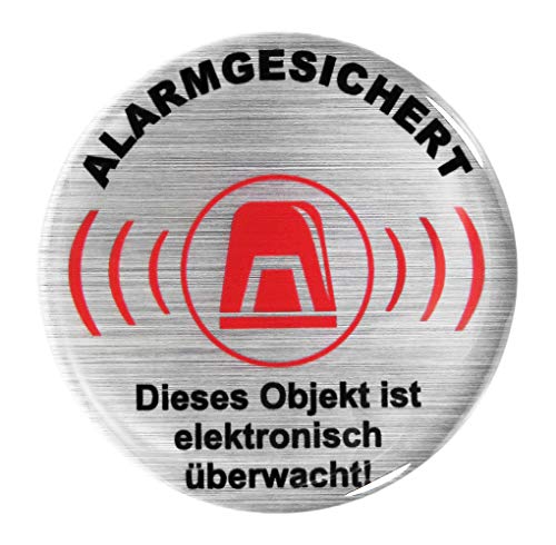 BIKE-label Warnschild 3D Aufkleber Dm 50 mm in Alu Optik Alarmgesichert 900025VA von BIKE-label