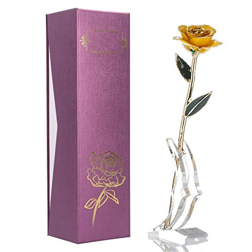 BIKING 24K Gold Rose, 24K vergoldete echte Rose Gelbe Rose mit Basis Dekoration für Liebhaber Sammlung Geschenke Ornamente Dekoration von BIKING