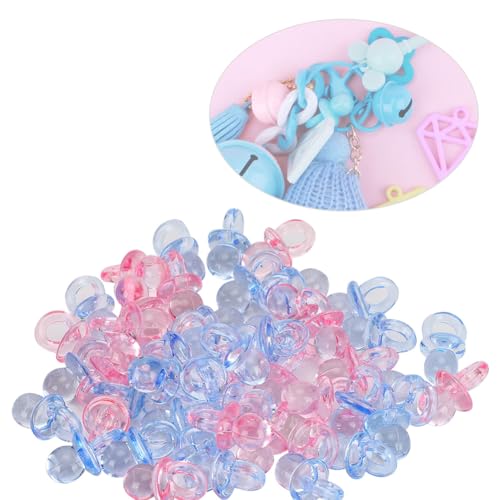 Mini Deko Schnuller, 100 Stück Acryl Schnuller Geburtstag Party Dekoration Baby Taufe Beruhigende Mini Farbe Spielzeug(Transparentes Rosa + Blau) von BIKING