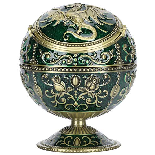 Winddichter Aschenbecher,Vintage Aschenbecher Winddichter Bronze Globe Fly Dragon Shape mit Deckel Home Decoration Crafts von BIKING
