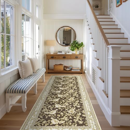Teppich mit braunem Blumendruck, für Schlafzimmer, Wohnzimmer, Boho, Bauernhaus, Landhausstil, rustikaler Esszimmerteppich, weich, waschbar, rutschfester Bodenbelag für Kinderzimmer, Spielzimmer, 7,6 Teppich mit braunem Blumendruck, für Schlafzimmer, Wohnzimmer, Boho, Bauernhaus, Landhausstil, rustikaler Esszimmerteppich, weich, waschbar, rutschfester Bodenbelag für Kinderzimmer, Spielzimmer, 7,6 von BILEEHOME