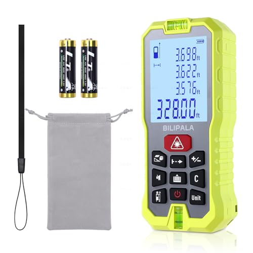 BILIPALA Laser Entfernungsmesser 100 m, Lasermessgerät mit Compaktes und LCD-Hintergrundbeleuchtung, 2 Wasserwaagen, Tragbarer Lasermessgerät M/In/Ft Umschaltung, Fläche, Volumen, Pythagoräisch(Rot) von BILIPALA