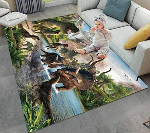 BILIVAN 3D Jurassic Cartoon Dinosaurier Druck Kinder Krabbelmatte im Spielzimmer Arbeitszimmer Kreative Dinosaurier Rutschfester Teppich (80 * 120 cm) von BILIVAN