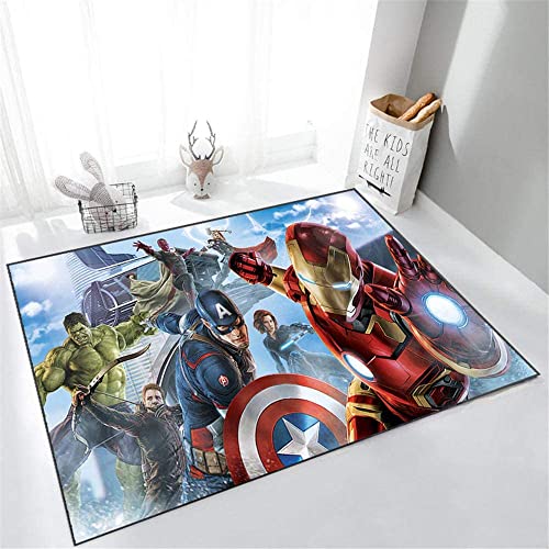 BILIVAN Avengers Anime-Teppich Wohnzimmer Schlafzimmer Kinder Nachttisch Wunder Spider gemusterte Pad Junge Schlafzimmer Farbe Rutschfester Teppich (E,100 x 160 cm) von BILIVAN