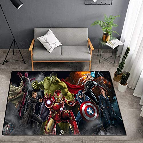 BILIVAN Avengers Anime-Teppich Wohnzimmer Schlafzimmer Kinder Nachttisch Wunder Spider gemusterte Pad Junge Schlafzimmer Farbe Rutschfester Teppich (F,140 x 200 cm) von BILIVAN