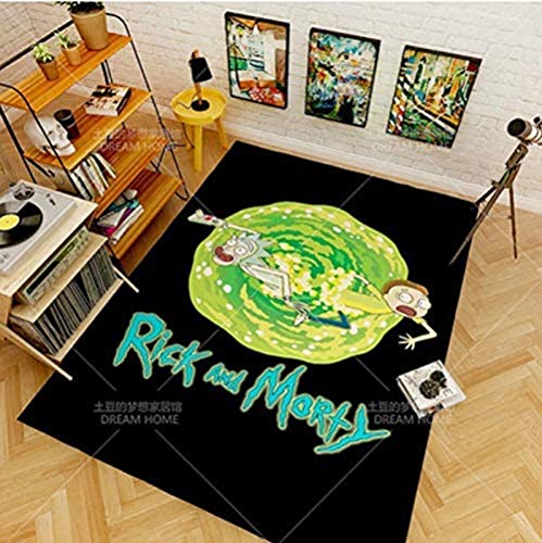 BILIVAN Langer Teppich Home Cartoon Rick and Morty Kinderzimmer Dekorativer Teppich Schlafzimmer Nachttischdecke Innen Bodenmatte rutschfest Kristall Fleece Teppich (60 * 90 cm) von BILIVAN