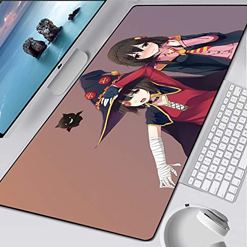 BILIVAN Megumin Gaming-Mauspad, Anime, niedlich, XXL, großes Computer-Mauspad, Verriegelungskante, Geschwindigkeit, Gamer, Teppich, Tastatur, Schreibtischunterlage, PC-Zubehör (900 x 400 x 3 mm, 10) von BILIVAN