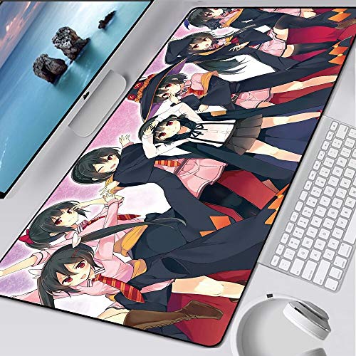 BILIVAN Megumin Gaming-Mauspad, Anime, niedlich, XXL, großes Computer-Mauspad, Verriegelungskante, Geschwindigkeit, Gamer, Teppich, Tastatur, Schreibtischunterlage, PC-Zubehör (900 x 400 x 3 mm, 5) von BILIVAN