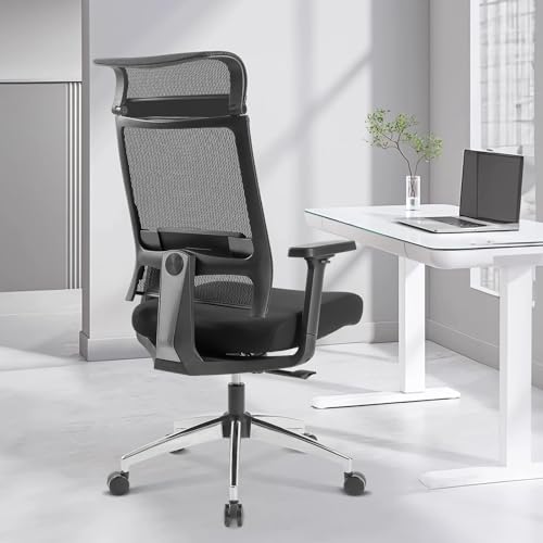 Großer und hoher ergonomischer Bürostuhl, hohe Rückenlehne, verstellbare Lendenwirbelstütze, Netz-Bürostuhl von BILKOH