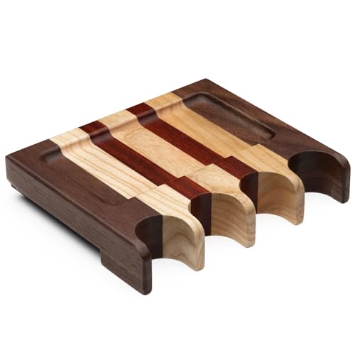 BILLIARDS XPRESS Pool-Stick-Halter, tragbares Queue-Krallenregal hält Stöcke an Tisch, Bar oder Stuhl, beschwertes Massivholz mit abgerundeten Kanten und rutschfestem Pad (Multi Wood, 4 Queueklaue) von BILLIARDS XPRESS