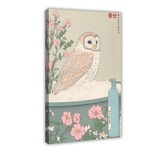 BILQAHT Japanische Eule in der Badewanne, Leinwand-Poster, Schlafzimmerdekoration, Landschaft, Büro, Raumdekoration, Geschenk, 20 x 30 cm von BILQAHT