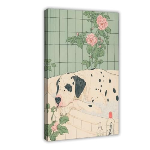 BILQAHT Leinwandposter mit Aufschrift "Spotty Great Dane Taking A Bath", Schlafzimmerdekoration, Landschaft, Büro, Raumdekoration, Geschenk, 20 x 30 cm von BILQAHT