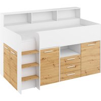 Bim Furniture - Hochbett mit Schreibtisch neo linke seite weiß / handwerkskunst-eiche von BIM FURNITURE