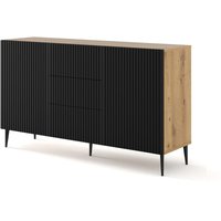 Bim Furniture - Kommode ravenna b, 150 cm 2D 3 schubladen gefrästes handwerks-eiche / schwarz matt + füße von BIM FURNITURE