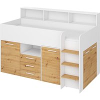 Hochbett mit Schreibtisch NEO rechte seite weiß / handwerkskunst-eiche von BIM FURNITURE