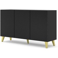 Kommode Ravenna c 150 cm 3D Fräsung Schwarz Hochglanz, Beine Gold von BIM FURNITURE