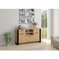 Kommode nuka c Sideboard 155x45x87 cm Eiche Artisan/Matt Schwarz mit 3 Türen und 2 Schubladen, Wohnzimmerkommode, Viel Stauraum von BIM FURNITURE