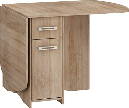 BIM Furniture Ausziehtisch HOMI Mini 10 160x80x75 cm Klapptisch Küchentisch Esstisch Oval Tisch mit Schrank und Schubladen (Sonoma Eiche) von BIM Furniture