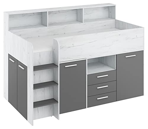 BIM Furniture Etagenbett NEO L Kindermöbel, Möbelset für EIN Kinderzimmer, EIN Bett mit Schreibtisch, Regalen, Schubladen: Linke Seite (Craft weiß/Graphit) von BIM Furniture